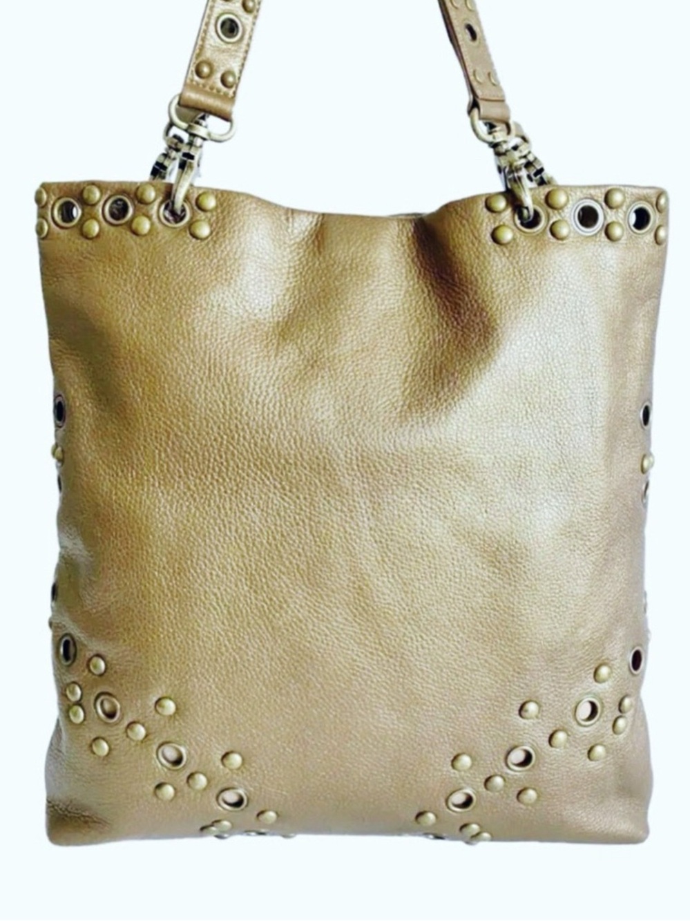 Hobo Womans Gold Studded Leather Fold over Tote/Shoulder Bag